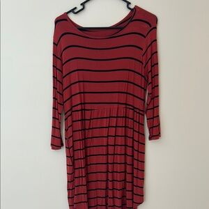 Striped Long Sleeve Dress - Red and Black
